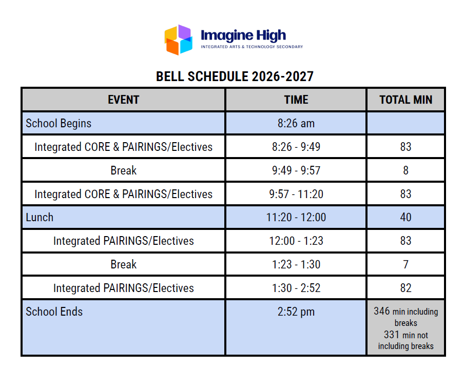 2026-2027 School Bell Schedule